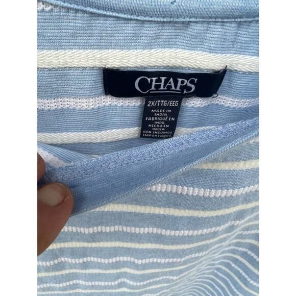 Chaps Pastel blue white cream stripes cap sleeve coastal NWOT sz 2XL fits 3XL - Picture 3 of 3
